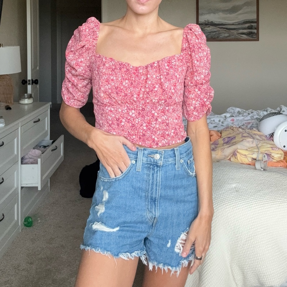 Pink Smocked Puff Sleeve Blouse